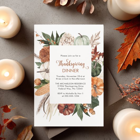 Rustiek Bruin Pompoen Thanksgiving Diner Invite Briefkaart