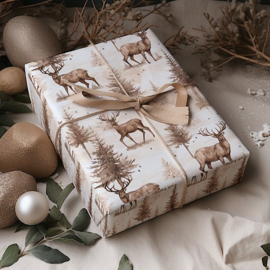Rustiek Bruin Rendier Kerstmis Cadeaupapier