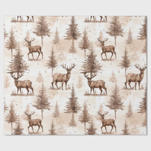 Rustiek Bruin Rendier Kerstmis Cadeaupapier (Vlak)