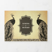  Rustiek Bruin Sepia Indische Pauw Huwelijk Drieluik Uitnodiging (Cover)