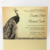  Rustiek Bruin Sepia Indische Pauw Huwelijk Drieluik Uitnodiging (Binnenzijde eerst)