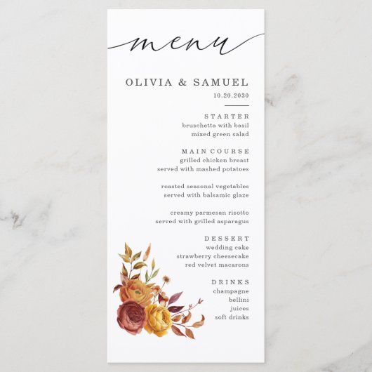 Rustiek Bruin Sinaasappel Bloemen Script Herfst Br Menu (Voorkant)