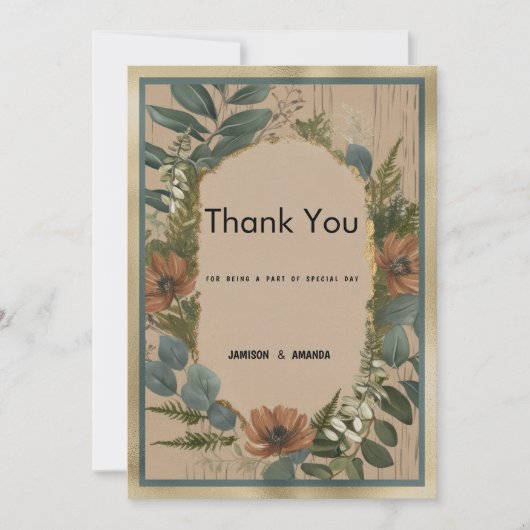 Rustiek bruin sinaasappel gouden munt bloemen Beda Kaart (Voorkant)