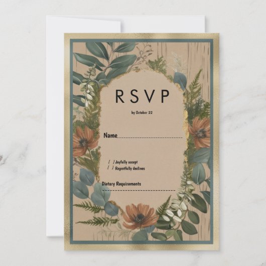 Rustiek bruin sinaasappel gouden munt bloemen RSVP Kaart (Voorkant)