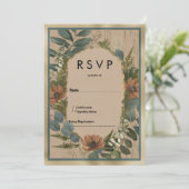 Rustiek bruin sinaasappel gouden munt bloemen RSVP Kaart (Staand voorkant)