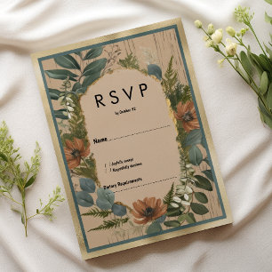 Rustiek bruin sinaasappel gouden munt bloemen RSVP Kaart