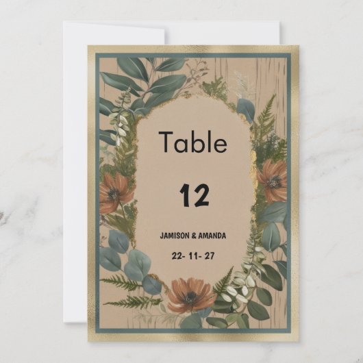 Rustiek bruin sinaasappel gouden munt bloemen Tabe Kaart (Voorkant)