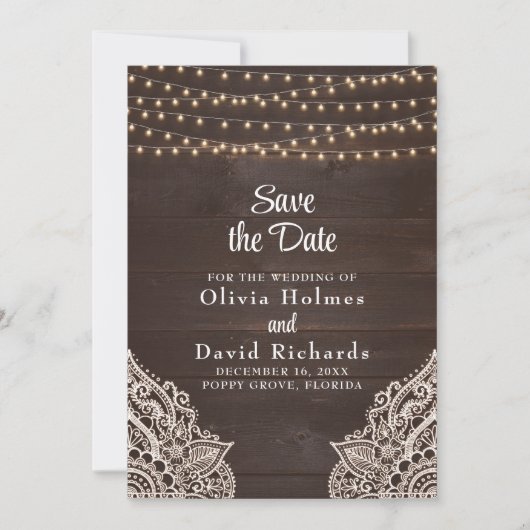 Rustiek Bruin String Light Save the Date Kaart (Voorkant)
