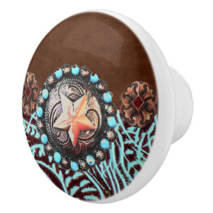 Rustiek Bruin Turquoise Cowboy Western Country Sta Keramische Knop