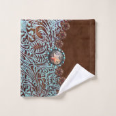 Rustiek bruin turquoise western landpatroon bad handdoek (Wasdoekje)