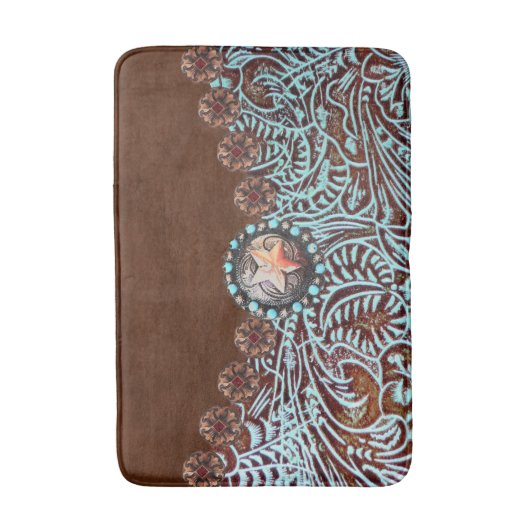 Rustiek bruin turquoise western landpatroon badmat (Voorkant Verticaal)
