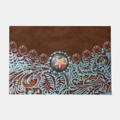 Rustiek bruin turquoise western landpatroon deurmat (Voorkant)