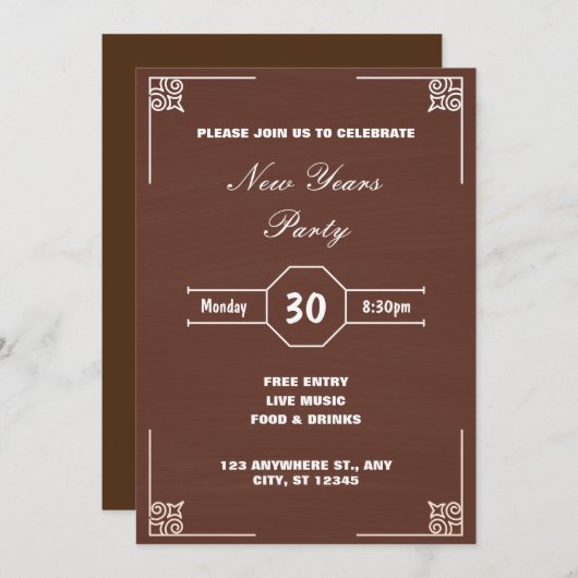 Rustiek Bruin Versierd Kerstmis Nieuwjaar Kaart (Voorkant / Achterkant)