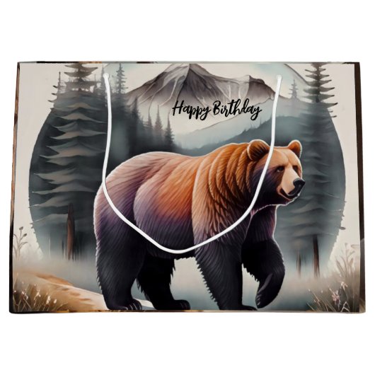 Rustiek Bruin Waterverf Beer Groot Cadeauzakje (Voorkant)