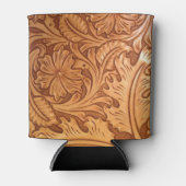 Rustiek bruin western land bewerkt leder blikjeskoeler (Voorkant)