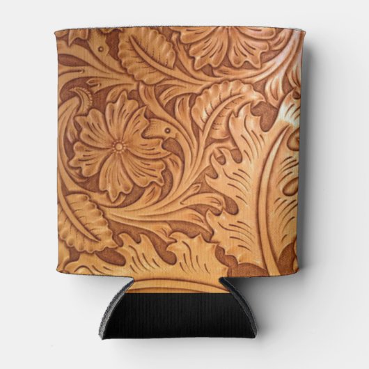 Rustiek bruin western land bewerkt leder blikjeskoeler (Voorkant)