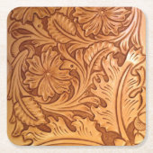 Rustiek bruin western land bewerkt leder kartonnen onderzetters (Voorkant)