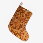 Rustiek bruin western land bewerkt leder kleine kerstsok (Voorkant (Hangend))