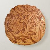 Rustiek bruin western land bewerkt leder rond kussen (Voorkant)