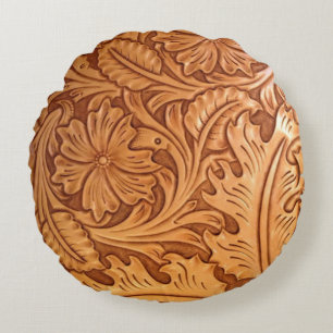 Rustiek bruin western land bewerkt leder rond kussen