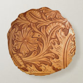 Rustiek bruin western land bewerkt leder rond kussen (Achterkant)