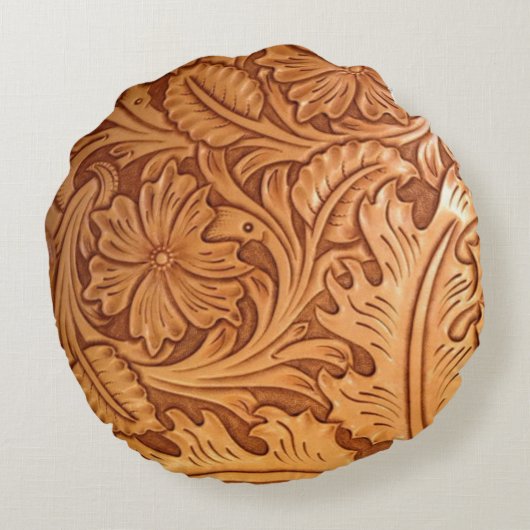 Rustiek bruin western land bewerkt leder rond kussen (Achterkant)