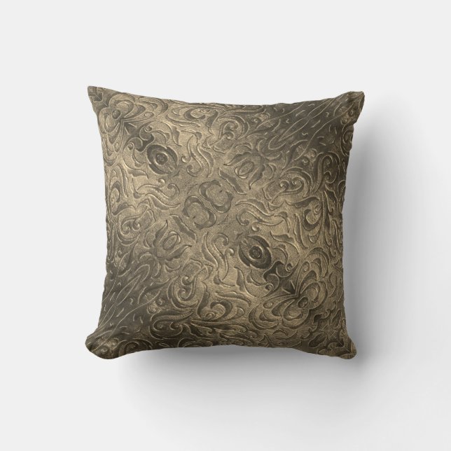 Rustiek bruin western landleer patroon kussen (Voorkant)