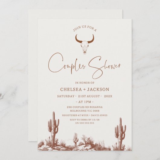 Rustiek Bruin Western Paar Douche Bruid Kaart (Voorkant / Achterkant)