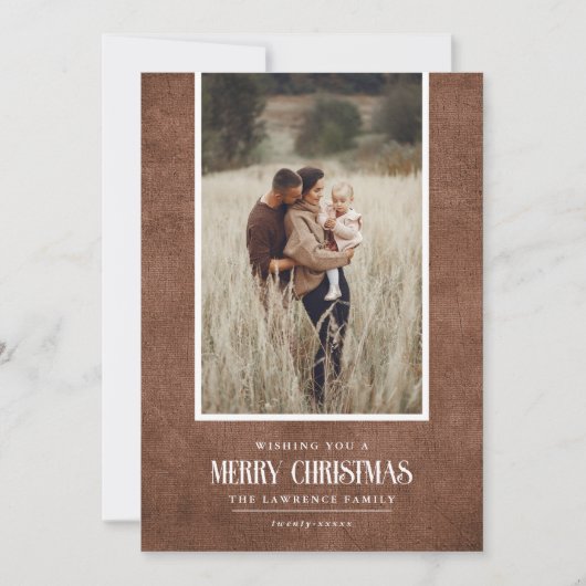Rustiek Bruin Winter Kerst Single Foto Feestdagenkaart (Voorkant)