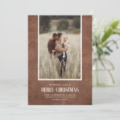 Rustiek Bruin Winter Kerst Single Foto Feestdagenkaart (Staand voorkant)