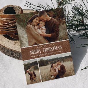 Rustiek Bruin Winter Kerstmis 3 Fotocollage Feestdagenkaart