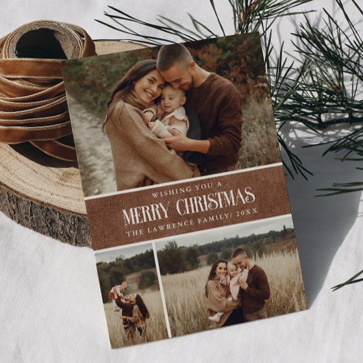 Rustiek Bruin Winter Kerstmis 3 Fotocollage Feestdagenkaart