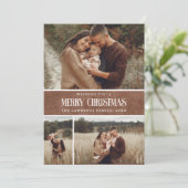 Rustiek Bruin Winter Kerstmis 3 Fotocollage Feestdagenkaart (Staand voorkant)