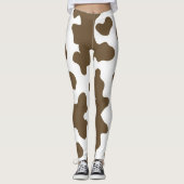 Rustiek Bruin & Wit Koe Print Land Western Leggings (Voorkant)