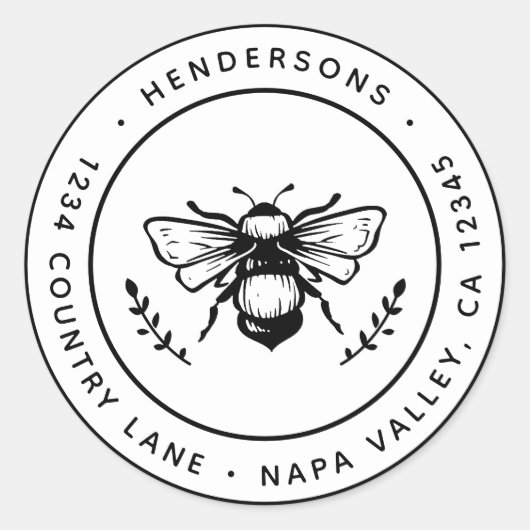 Rustiek Bumblebee Rond retouradres Ronde Sticker (Voorkant)
