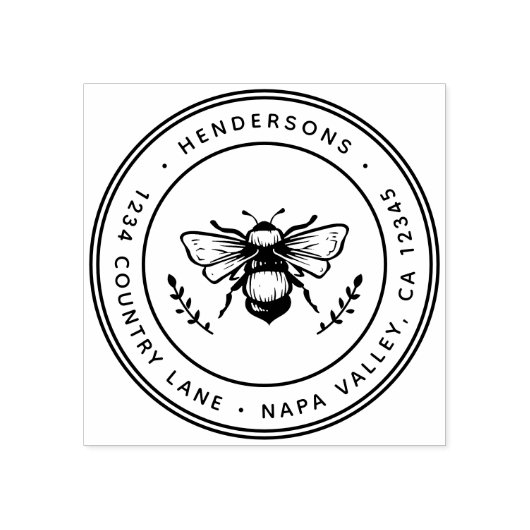 Rustiek Bumblebee Rond retouradres Rubberstempel (Afrduk)