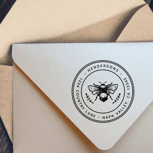 Rustiek Bumblebee Rond retouradres Rubberstempel