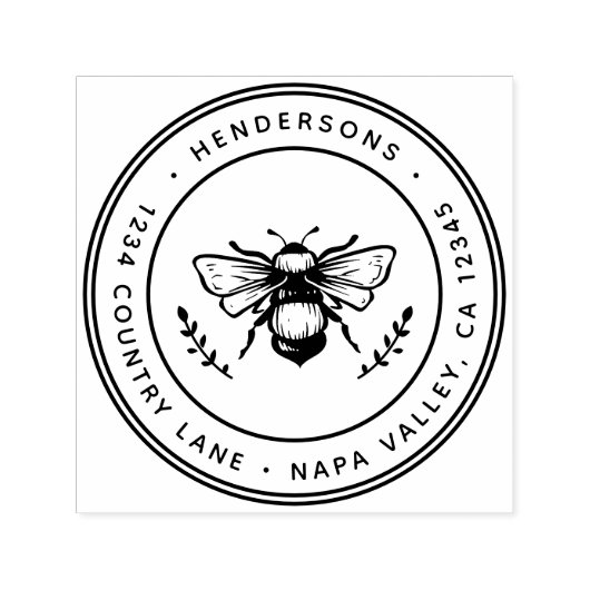 Rustiek Bumblebee Rond retouradres Zelfinktende Stempel (Design)