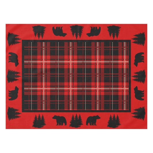 Rustiek Cabin Rood Plaid Zwart Beer Tafelkleed (Voorkant (Horizontaal))