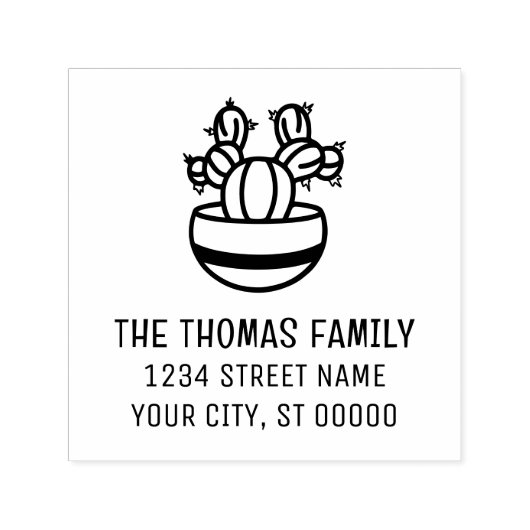 Rustiek Cactus Plant in Pot #3 Naam Adres Zelfinktende Stempel (Design)