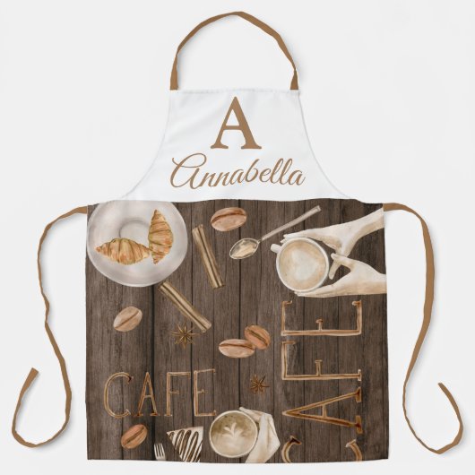 Rustiek Café Koffiedrinkers op Hout Schort (Voorkant)