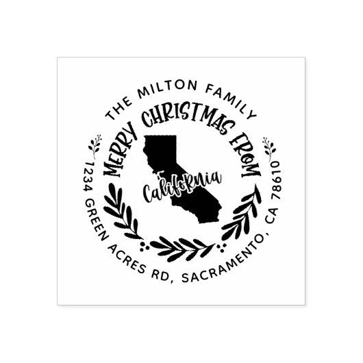 Rustiek Californië Vrolijk Kerstmis retour adres Rubberstempel (Afrduk)