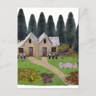 Rustiek chalet voor zomerkamperen in het bos feestdagenkaart