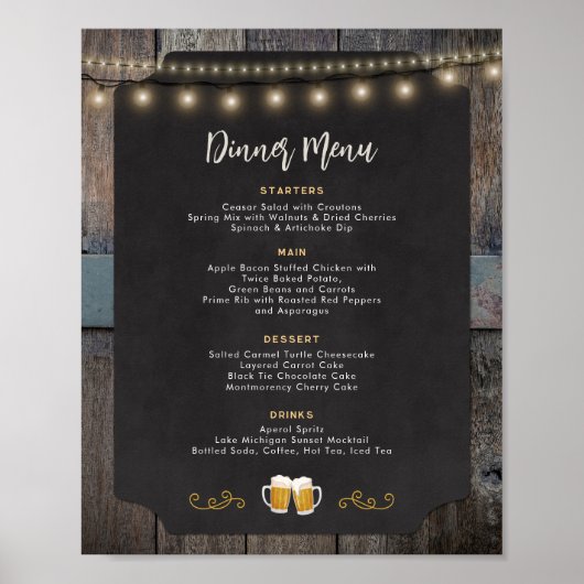Rustiek Cheers en bieren thema 8x10 Diner Menu Poster (Voorkant)