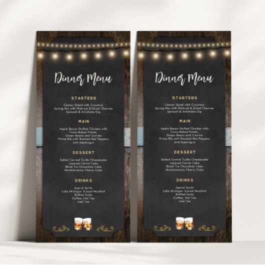 Rustiek Cheers Whiskey Shot Thema 4x9 Diner Menu