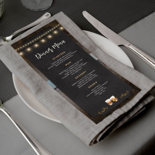 Rustiek Cheers Whiskey Shot Thema 4x9 Diner Menu