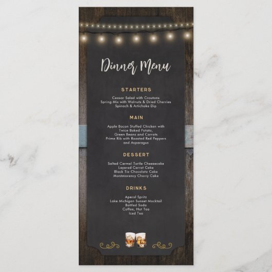 Rustiek Cheers Whiskey Shot Thema 4x9 Diner Menu (Voorkant)