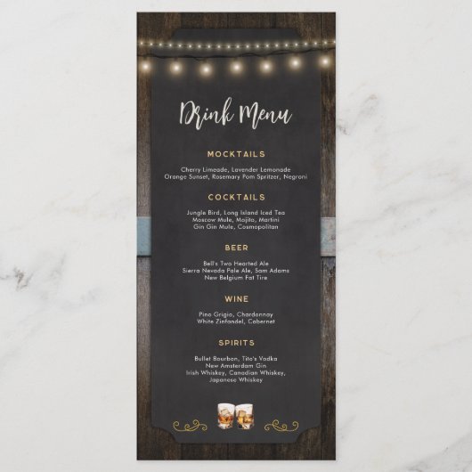 Rustiek Cheers Whiskey Shot Thema 4x9 Drink Menu (Voorkant)