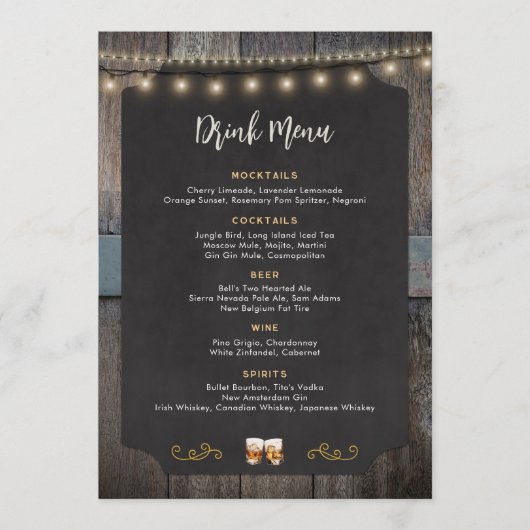 Rustiek Cheers Whiskey Shot Thema 5x7 Drink Menu (Voorkant)