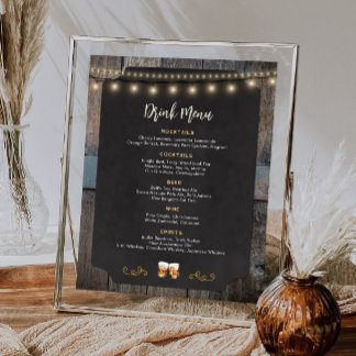 Rustiek Cheers Whiskey Thema 8x10 Drink Menu Poster